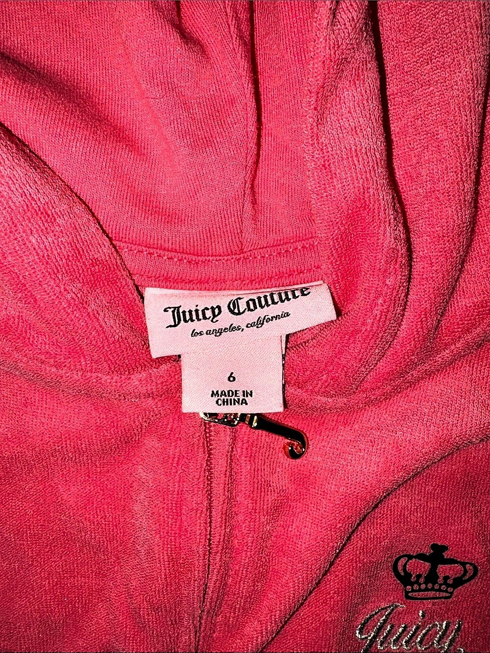 VINTAGE Juicy Couture Girls Velour Full Zip Hoodie Pink Size 6 - Picture 4 of 5